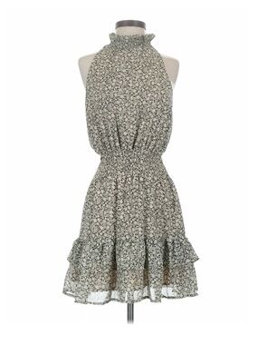 Olivia Grey Smocked Waist Halter Mini Dress Sz S NWOT